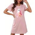 thumbnail image 4 of Sakmal Robe de Nuit Moomoo pour Femmes Grande Taille Rose Halloween Douce et Confortable Robe de Pyjama Col Rond Imprimé Fantôme Courte Manches Courtes Robes de Nuit P-2TG, 4 of 5