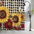 thumbnail image 2 of Yellow Red Sunflower Butterfly Fabric Shower Curtain Floral Buffalo Plaid Washable Shower Curtains for Bathroom, Waterproof Bath Curtain with Hooks Home Decor 72x72in, 2 of 8