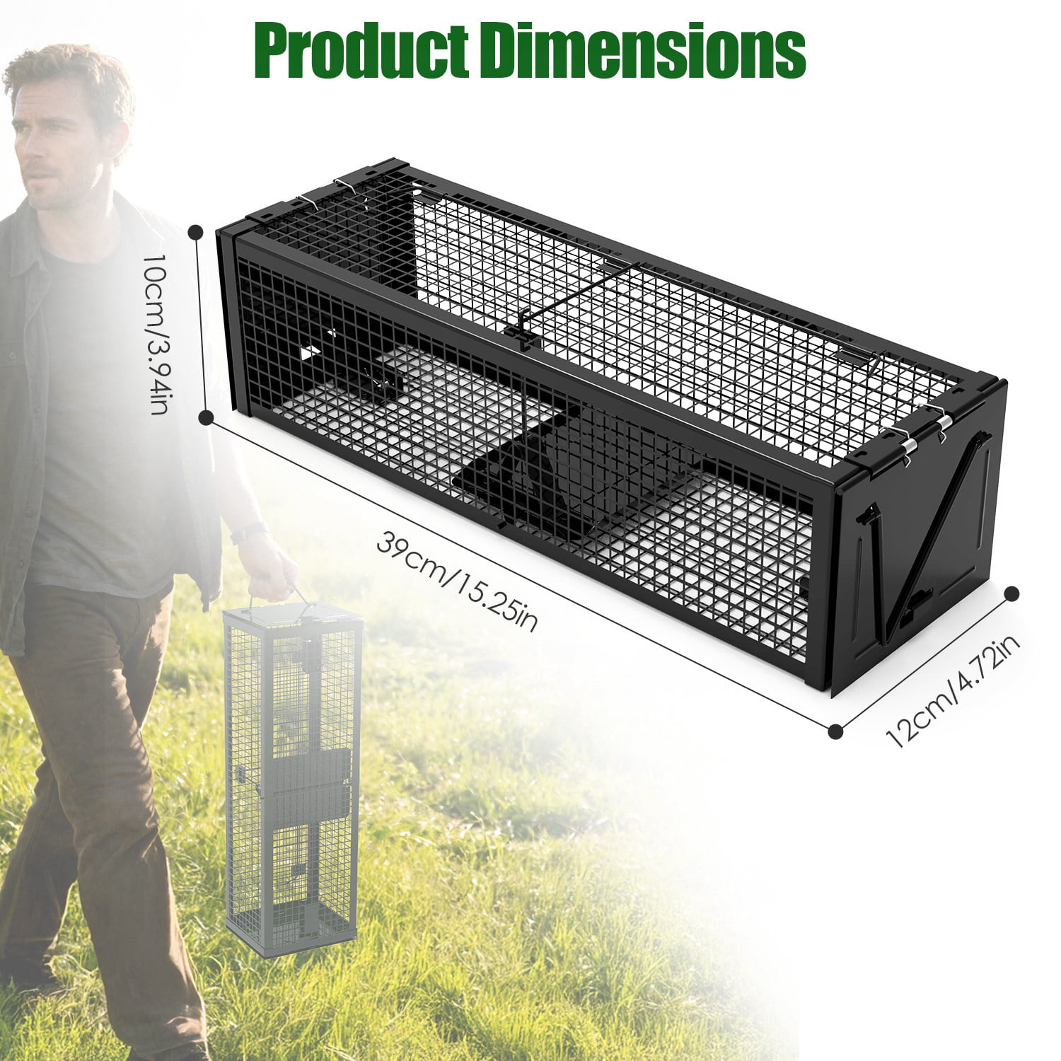 Imountek 2Pcs Humane Mouse Trap, 2-Door Galvanized Iron Rat Trap Cage Reusable for Home Garden Farm Warehouse, 15.35x4.72x3.94in