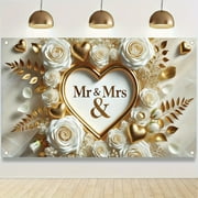 [Polyester Photography Background Decor] Mr & Mrs Wedding Banner - Polyester, Multipurpose Party Decor,Ideal for Photography Background, Home Garden, Patio Decoration
