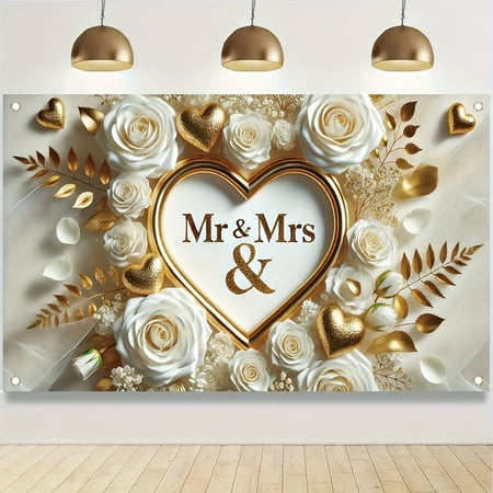[Polyester Photography Background Decor] Mr & Mrs Wedding Banner - Polyester, Multipurpose Party Decor,Ideal for Photography Background, Home Garden, Patio Decoration