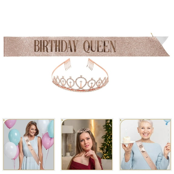 OUNONA  Birthday Headband for Girls Bday Sash Party Headdress Crown Mother Golden