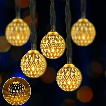 Waterproof Solar Christmas Lights (Warm White), Outdoor Decorative 16.4Ft 20LED Moroccan Globe Xmas Fairy Lights for Garden Yard Patio Gazebos Christmas