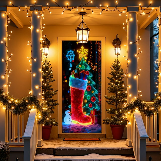 Navidad Puerta Adornos, Tapa Puerta Colgar, Decoración Fiesta, Terciopelo Doble Uso, Fácil Montaje, Para Salón, Christmas Door Cover Decoration Door Hanging Party Decoration Door Cover Tapestry,