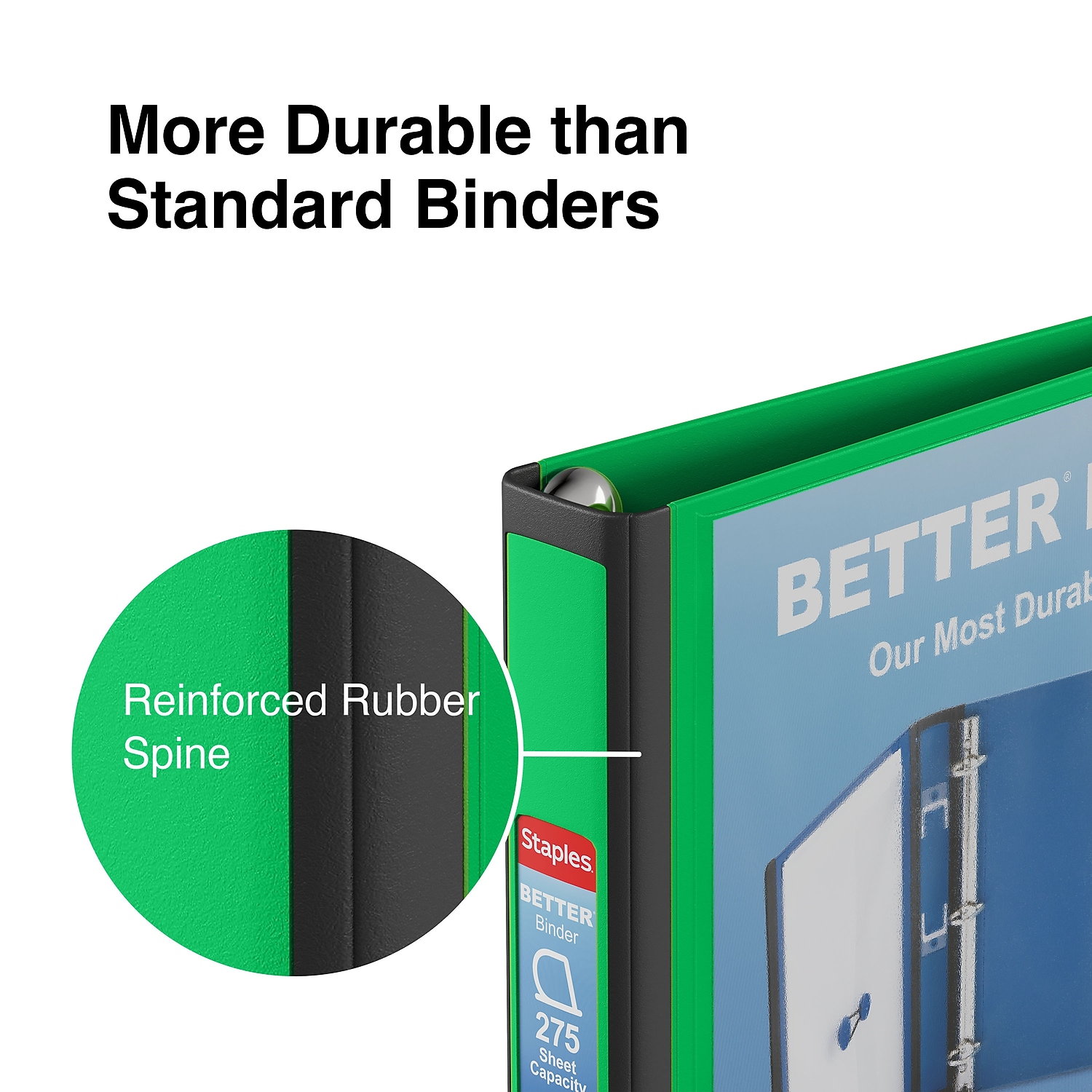 Staples Better 1" 3-Ring D-Ring Binder, Green photo 4