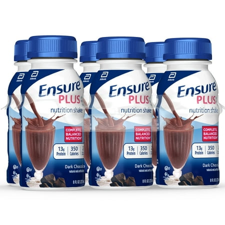 Ensure Plus Nutrition Shake with 16 grams of high-quality protein, Meal Replacement Shakes, Dark Chocolate, 8 fl oz, 6 count