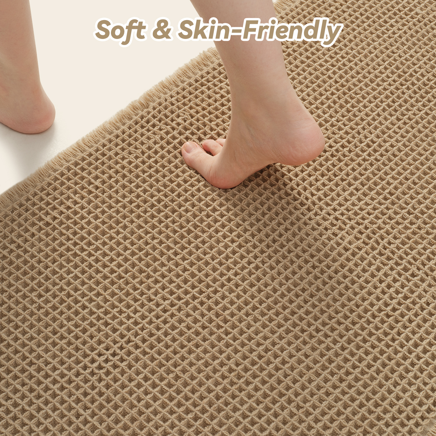 VUNATE Waffle Bathroom Rug with Tassels, Boho Brown 17 x 24 Inch photo 3