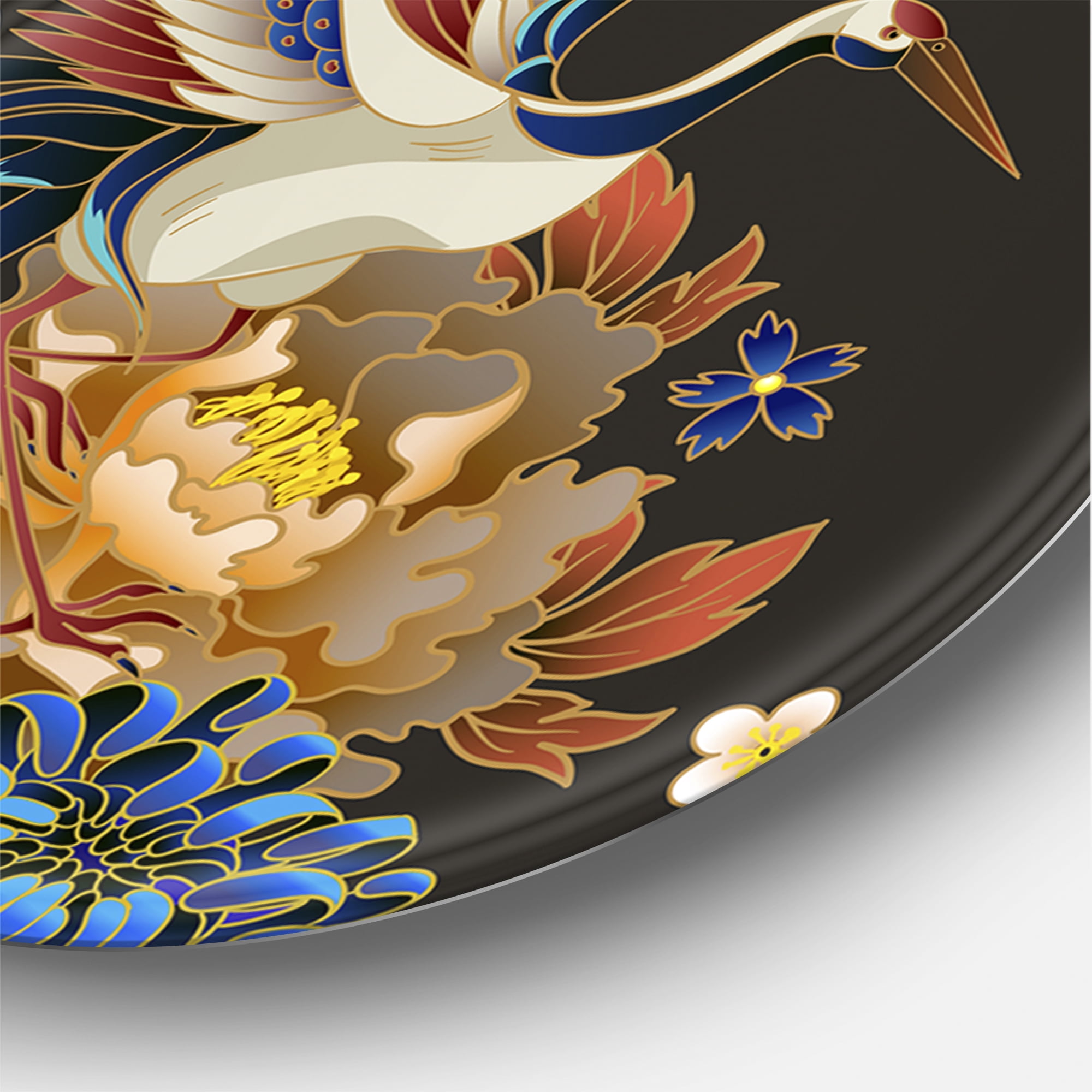 Designart 'Chinoiserie With Peonies and Birds IX' Traditional Circle Metal Wall Art 23x23 - Disc of 23