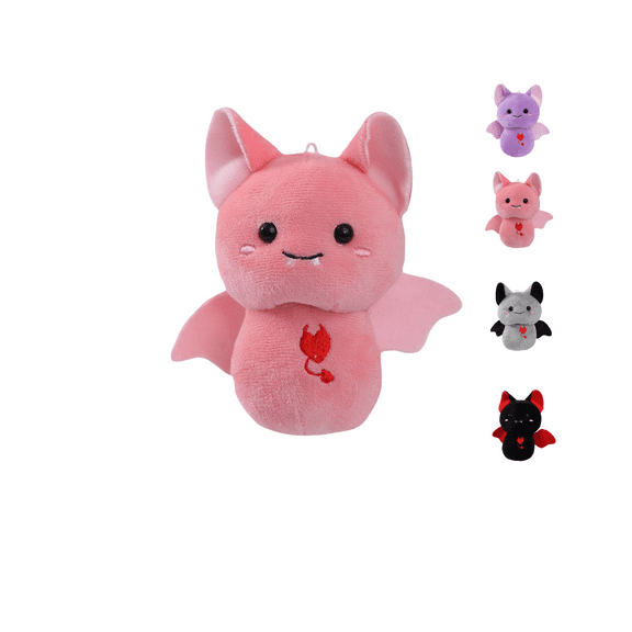 Wizlet Cute Bat Plush Toy Soft Stuffed Animal Doll with Embroidered Heart Wings for Kids and Adults Gift, 8 Inch Kawaii Plushie for Bedroom Decor, Halloween - Pink