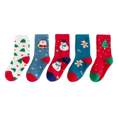 

[Christmas decorations]5pcs Children s Christmas Towel Socks Thickening Warm Socks Cartoon Cute