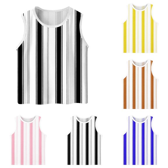 Crunowin Boys And Girls Summer Tank Tops Striped Sleeveless Breathable Round Neck Casual Top Brown Size 10