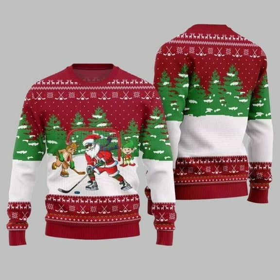 Santa Plays Hockey Ugly Sweater Christmas 2025 002