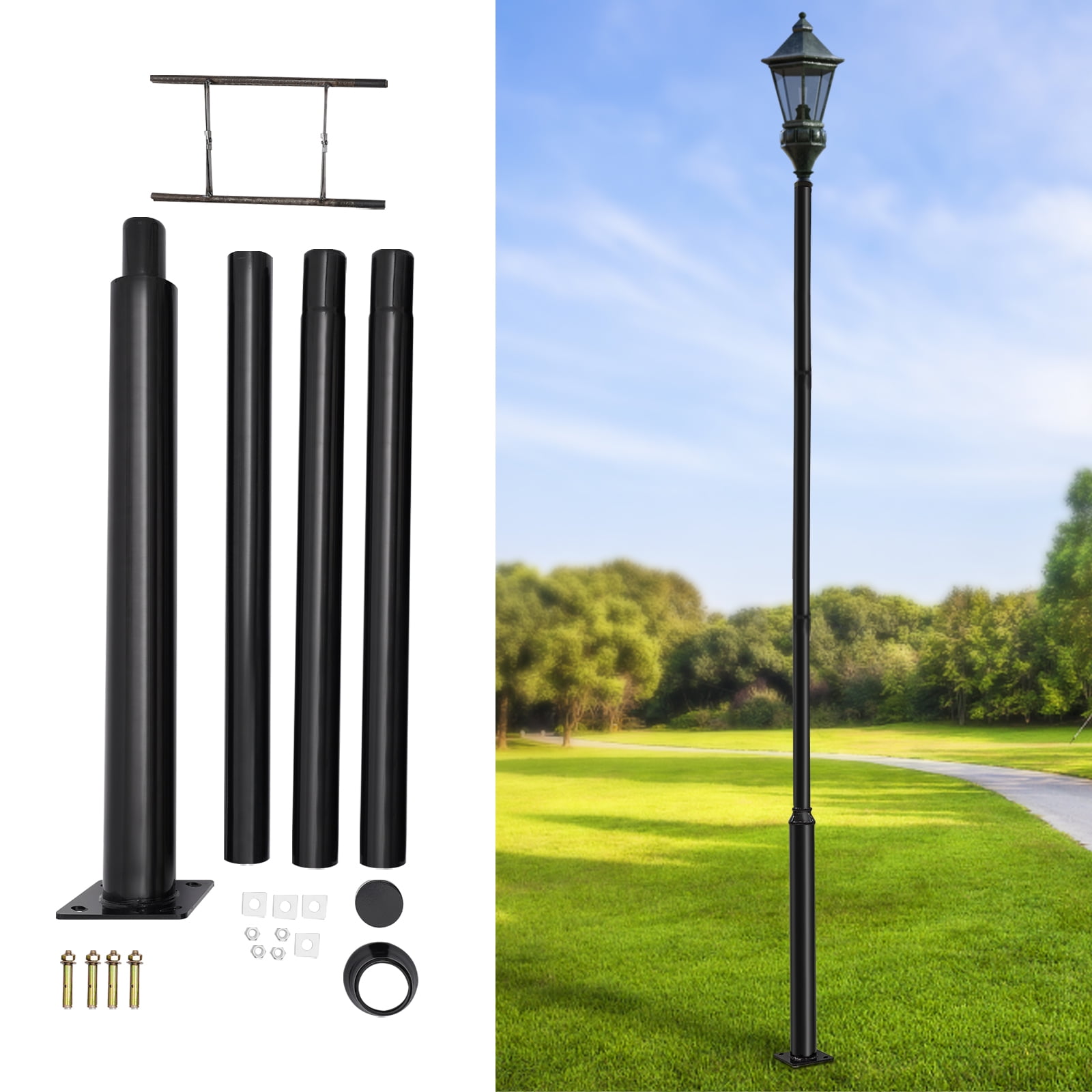 1 PCS Black Street Light Pole, Split Street Lamp Post for Outdoor Street, About 100kg/220.46lbs Load-bearing Capacity