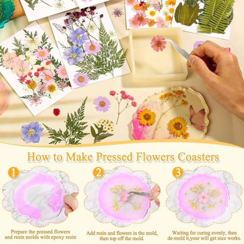 124 Pcs Natural Dried Pressed Flowers and Leaves Bulk for Epoxy Resin Crafts, Jewelry Making, Candle Soap, Scrapbooking, Bookmark and Nail Art Decorations