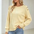 thumbnail image 5 of Wensltd Women Solid Crew Neck Long Sleeve Ribbed Sweater Shoulder Button Detail Loose Knit Style Tops Casual Everyday Wear, 5 of 6