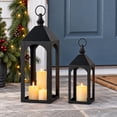 thumbnail image 3 of Nuptio Decorative Black Metal Pillar Candle Holder Lantern，Indoor Outdoor Lanterns for Porch & Patio ,12" & 17" Set of 2 ,No Glass S+M, 3 of 11