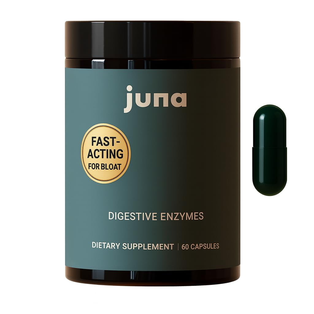 Juna 3-in-1 Digestive Enzymes with Probiotics Plus Debloat, 60 Capsules | Dr Formulated Bloat Support, Aid Digestion, Nutrient Absorption, Spore-Based Probiotic, 3rd Party Tested, Made in USA