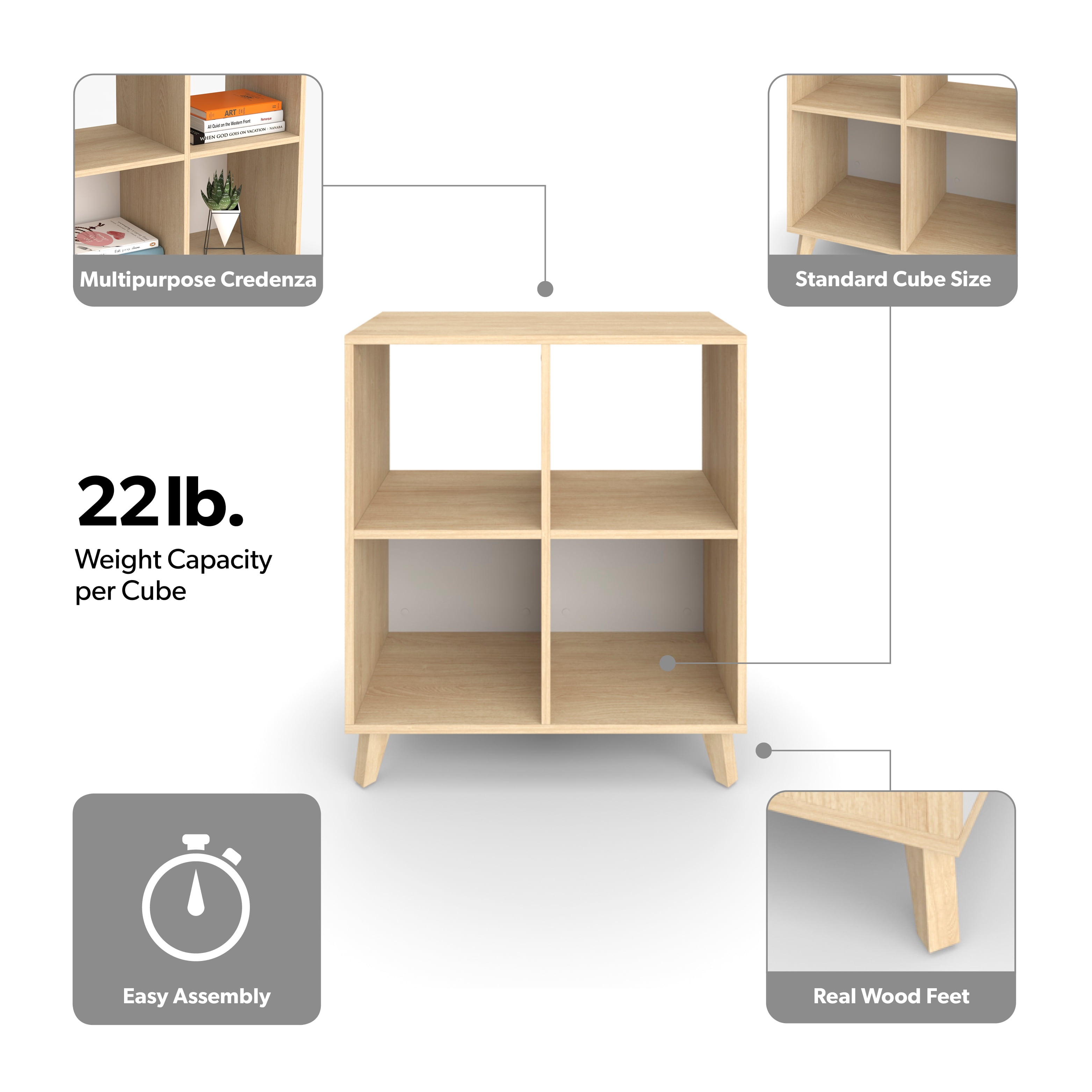 HON Basyx Commercial-Grade 36" High Modern Cube Bookcase, Real Wood Feet, Teak (BSXCUBELTT)