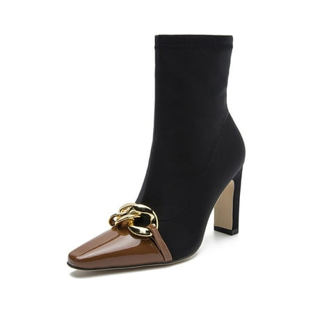 

Lumento Ankle Boot for Women Zip Up Winter Boots Chunky High Heels Casual Shoes Cocktail Non-slip Pointy Toe Fashion Bootie Brown 8.5