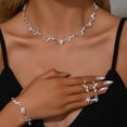 thumbnail image 3 of AEXTO Elegant Silver Vine Floral Jewelry Set for Women Nature-Inspired Leaf Design Statement Necklace, Waterfall Earrings, Cuff Bracelet Ring Sparkling Crystal Bridal Wedding Party Accessories, 3 of 7