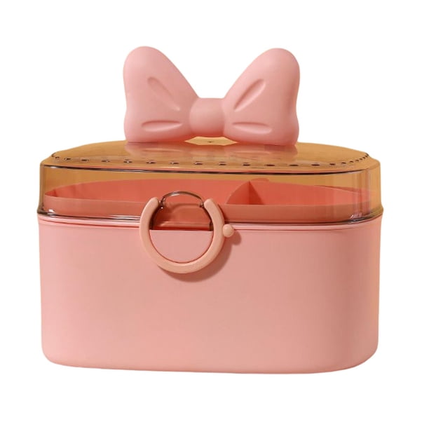 Caja de almacenamiento para accesorios para el cabello, organizador de joyas, vitrina con bandeja extraíble Rosado