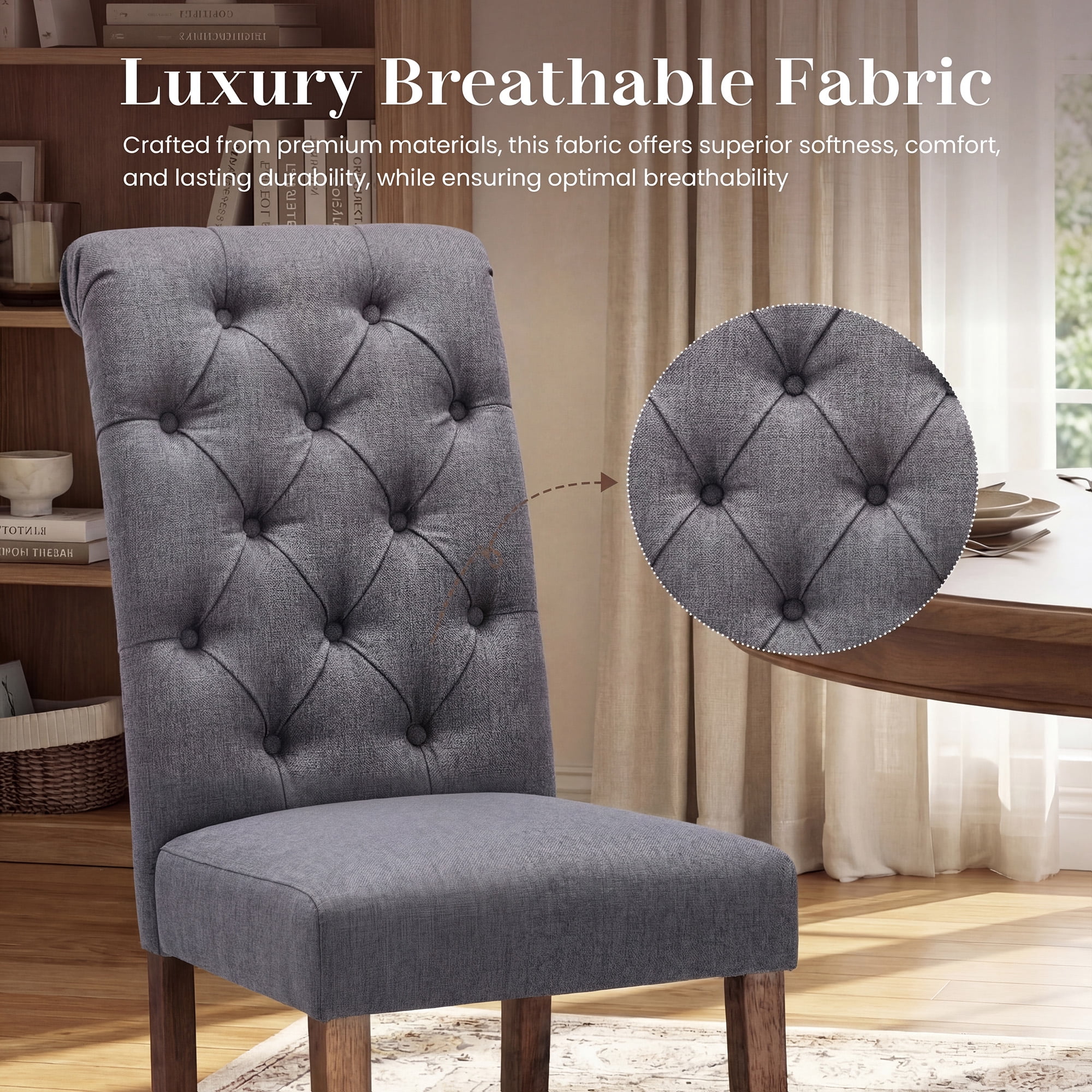 Upholstered Parsons Dining Chairs Set of 4, Button Tufted Kitchen Side Chair for Dining Room, Grey