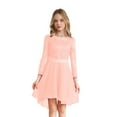 thumbnail image 3 of YONGHS Girls Elegant Lace Flower Girl Dress Long Sleeve A-Line High Low Hem Junior Bridesmaid Dress Pink 16, 3 of 7