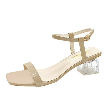 

GNEIKDEING Womens Chunky High Heels Breathable Lace Up Shoes Casual Sandals Gift on Clearance