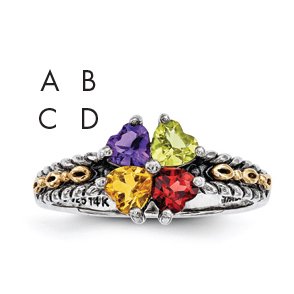 Sterling Silver & 14k Four-stone Mother's Ring Mounting Size 10