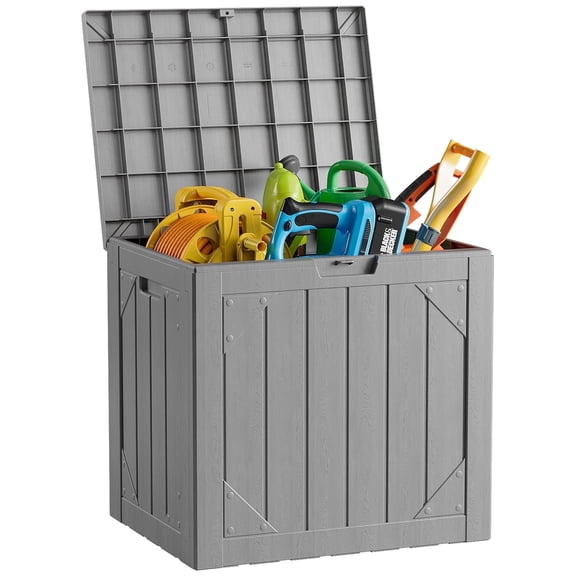 WASUHE 30 Gallon Resin Deck Box, Waterproof & Outdoor Small Storage Box for Cushion Storage and Outdoor Delivery Storage, UV Resistant, Lockable, Gray, Gray