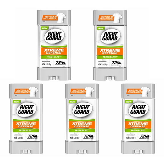 5 Pack of Right Guard Xtreme Defense Fresh Blast Gel Deodorant, 4 oz