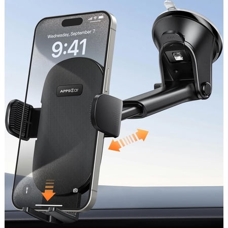 A2C Universal Car Phone Holder for Dashboard, Adjustable Telescopic Arm, Strong Suction Mount for 4.0"-7.0" Phones, Black