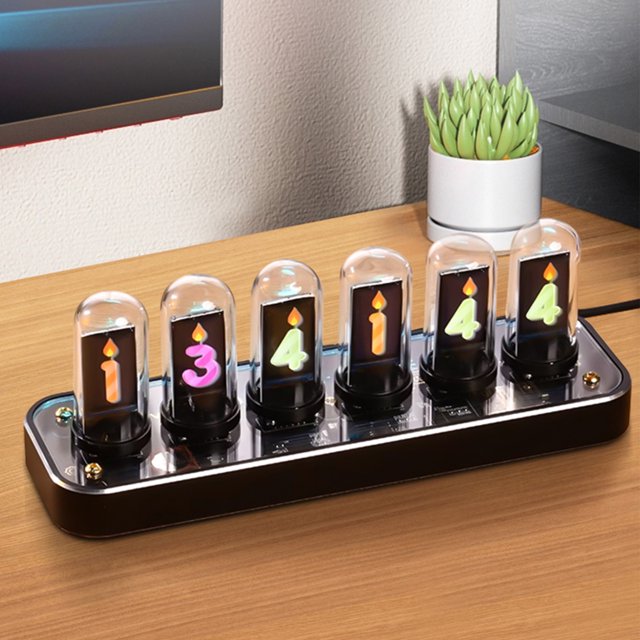Reloj De Escritorio Creativo escritorio decoración tiempo foto pantalla Nixie tubo reloj RGB Control de gestos Tmvgtek Para estrenar