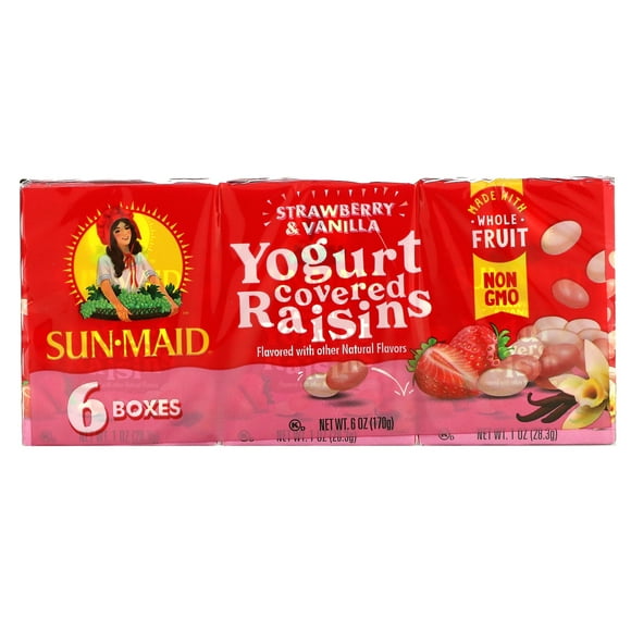 Sun-Maid, Yogurt Covered Raisins, Strawberry & Vanilla, 6 Boxes, 1 oz (28.3 g) Each
