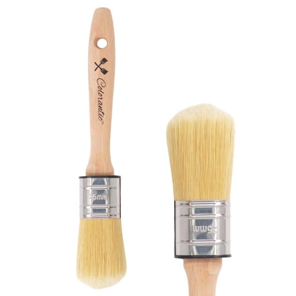 Colorantic | Chalk and Wax Brush for Furniture | Beeswax Polish Round Oval Brushes Natural Bristles DIY Paste Polishing (35mm Oval Chalk Based Paint Brush)