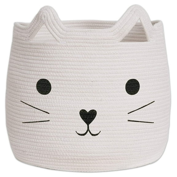 TACYKIBD  Animal Hamper Large Woven Animal Cotton Rope Storage Basket Laundry Basket Organizer With Cat Design for Towels Blanket Toys Clothes Pet Hamper for Cat 15 L x 15 H