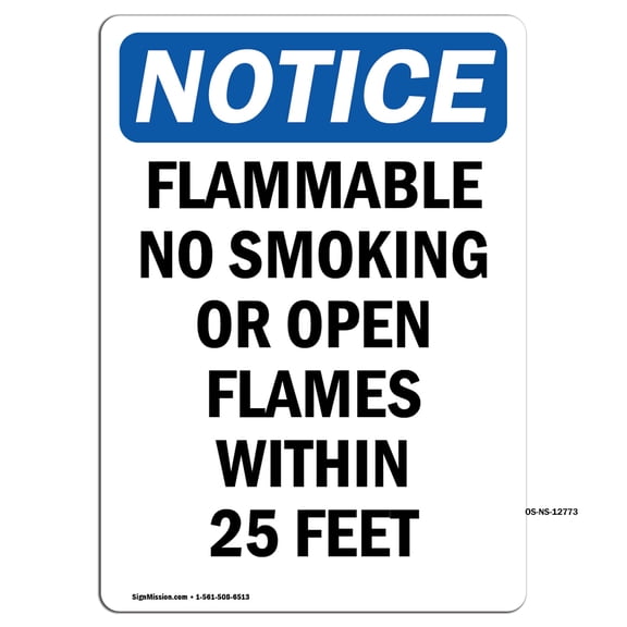 OSHA Notice Signs - Flammable No Smoking Or Open Flames | Decal | Protect Your Business, Construction Site, Warehouse | Made in the USA