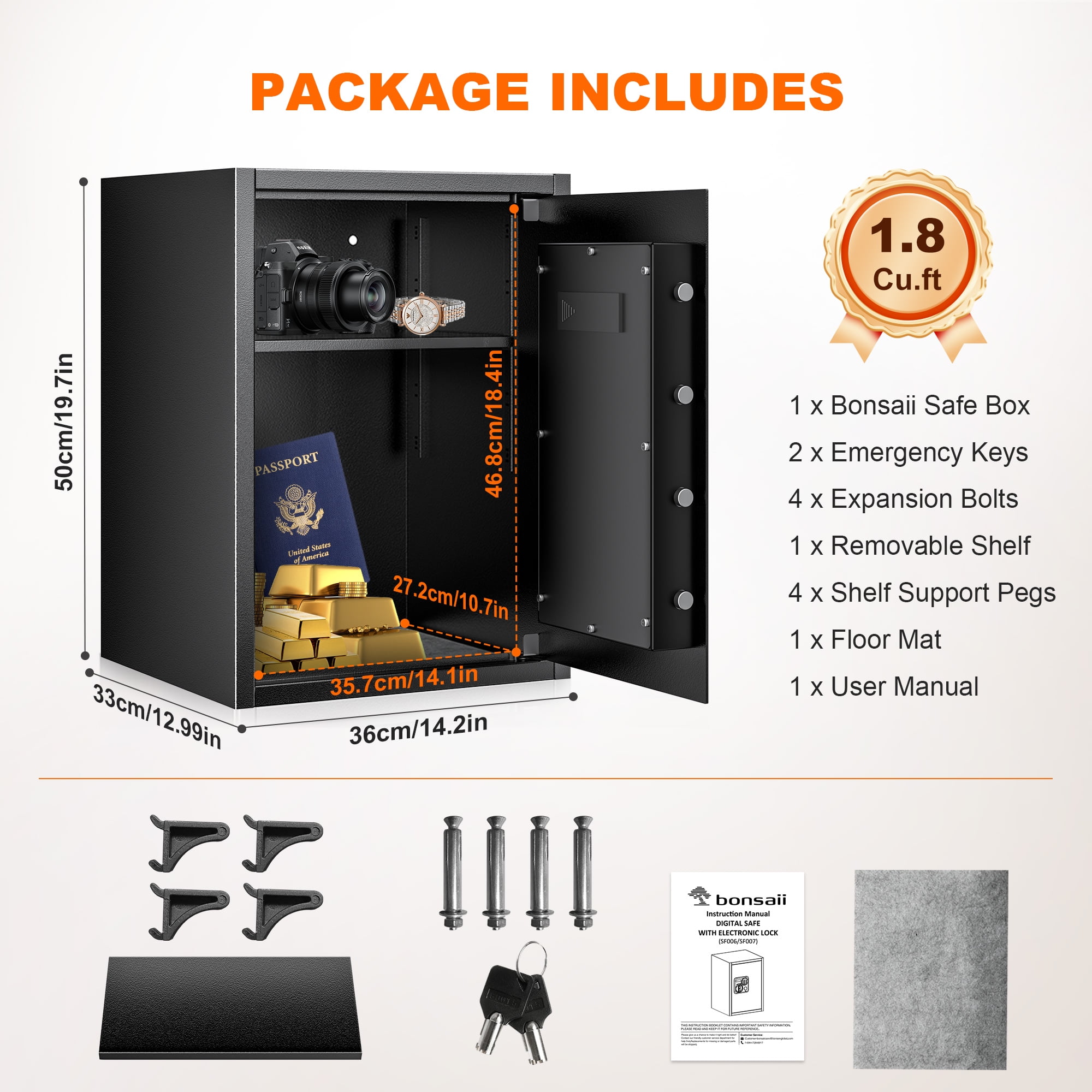Bonsaii 1.8 Cubic Feet Safe Box Electronic Security Document Home Safe with Digital Keypad
