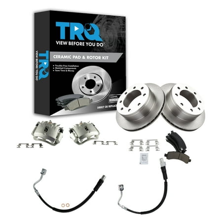 TRQ Rear Brake Pad & Rotor Kit Brake Caliper Brake Hose Brake Pads Brake Rotor Ceramic Fits Select 2006-2011 Chevrolet Express 2500 2003-2011 Express 3500 GMC Savana 2500 Savana 3500