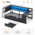 thumbnail image 2 of Twin Corner Bed Frame with Desk and Storage Bookcase, Metal Daybed with Charging Station, LED Lights and 2 Drawers, Twin Size Gaming Platform Bed Frame, Esports-Style, Black, 2 of 10