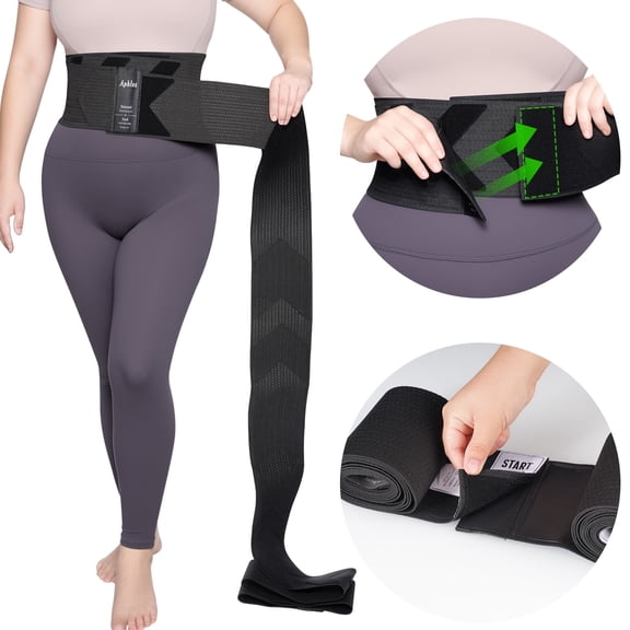 Adjustable Waist Trainer Wrap for Women 2PCS, 180in Total Length Breathable Stretch Fabric, Tummy Control, Back Support, Body Shaping Belt for Workout, Daily Wear, Posture Correction (Black)