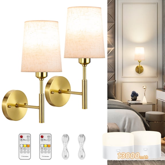 Alloxity Wall Sconces Set of Two, Battery Operated Wall Sconce with Remote, Rechargeable Wall Sconce with 13000mAh Magnetic Bulbs, Wireless Dimmable Wall Lamp/Lights for Bedroom Living Room Hallway