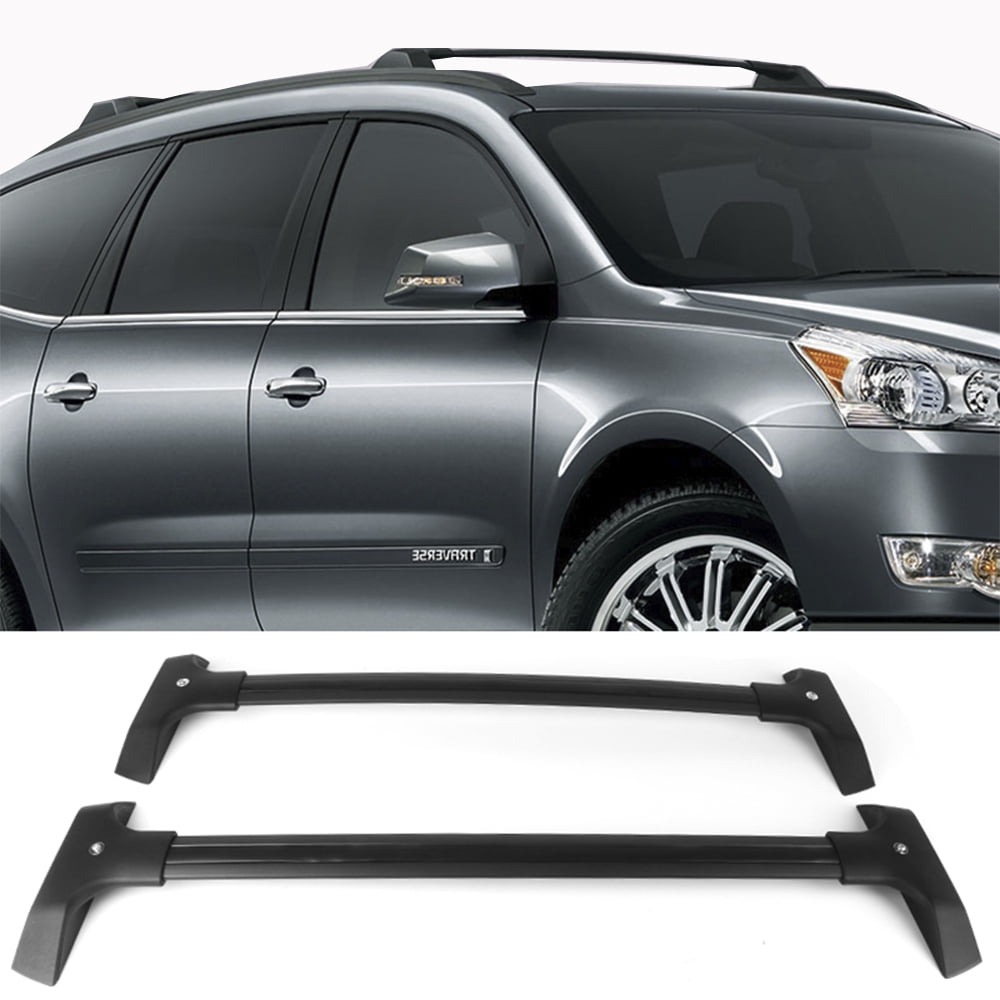 Ikon Motorsports Compatible with 09-17 Chevy Traverse OE Style Roof Rack Rail Cross Bar Carrier Black