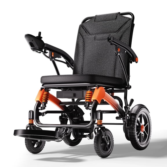 39LB Electric Wheelchairs for Seniors Ultra Lightweight, 25 Miles Long Travel Range Motorized Wheelchair, All Terrain Compact Portable Power Wheelchair, Foldable Mobility Scooter for Adults, Orange
