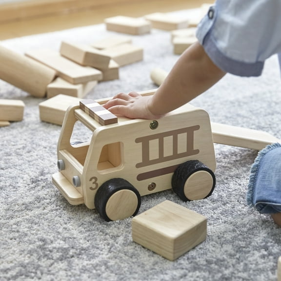 Guidecraft Wooden Fire Truck: Vehicle Play Set, Kids learning and Educational Dramatic Play Toy