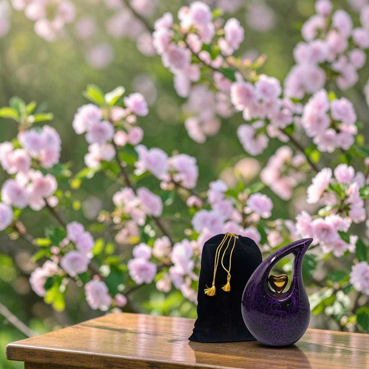 6-Inch Teardrop Cremation Urn for Ashes - Handcrafted Aluminum Keepsake Earns with Velvet Bag, Heart Motif, and Crackle Finish - Small Decorative Funeral Urn for Human or Pet Remains