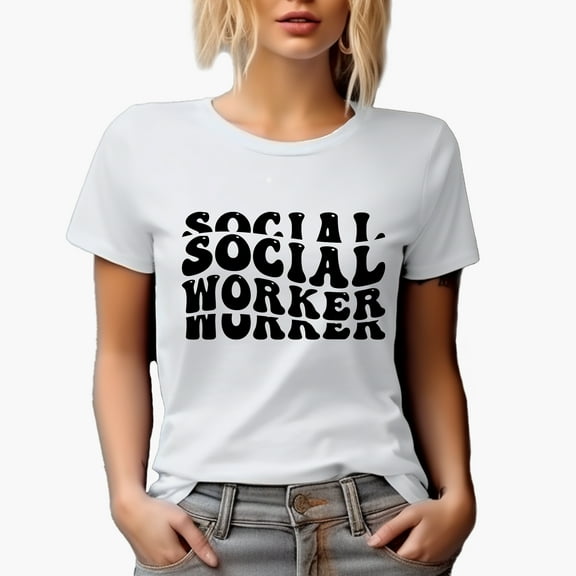Social Worker, Job or Profession Themed, Groovy Retro Wavy Text Merch Gift, White T-Shirt, Small