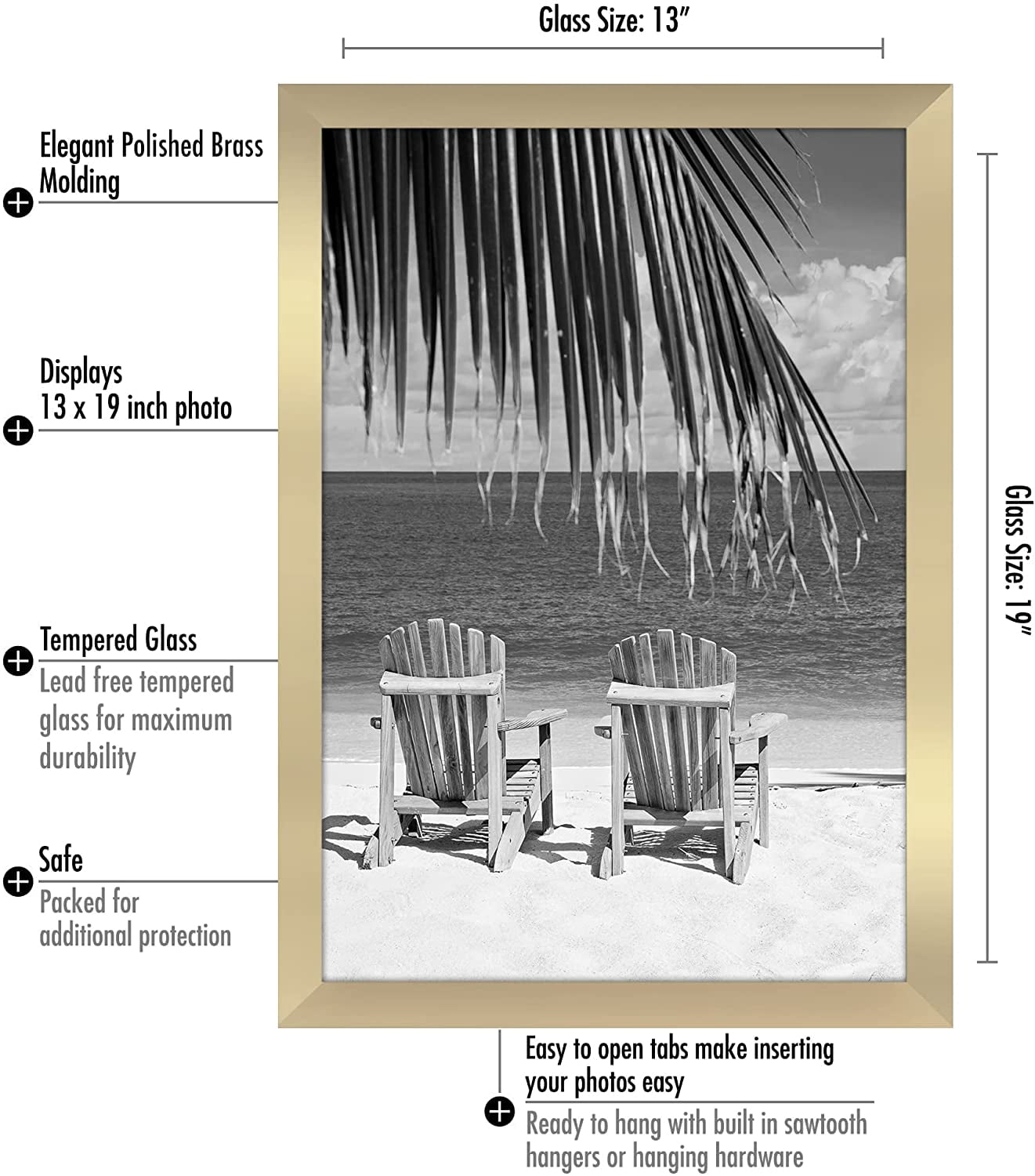 Americanflat 13x19 Picture Frame in Gold - Composite Wood with Shatter Resistant Glass - Horizontal and Vertical Formats for Wall with Included Hanging Hardware