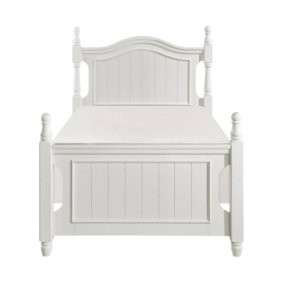 Newboti Furniture Classic White Finish Twin Size Poster Bed Wooden Traditional Bedroom Furniture Unique Style Headboard Footboard NO.81927