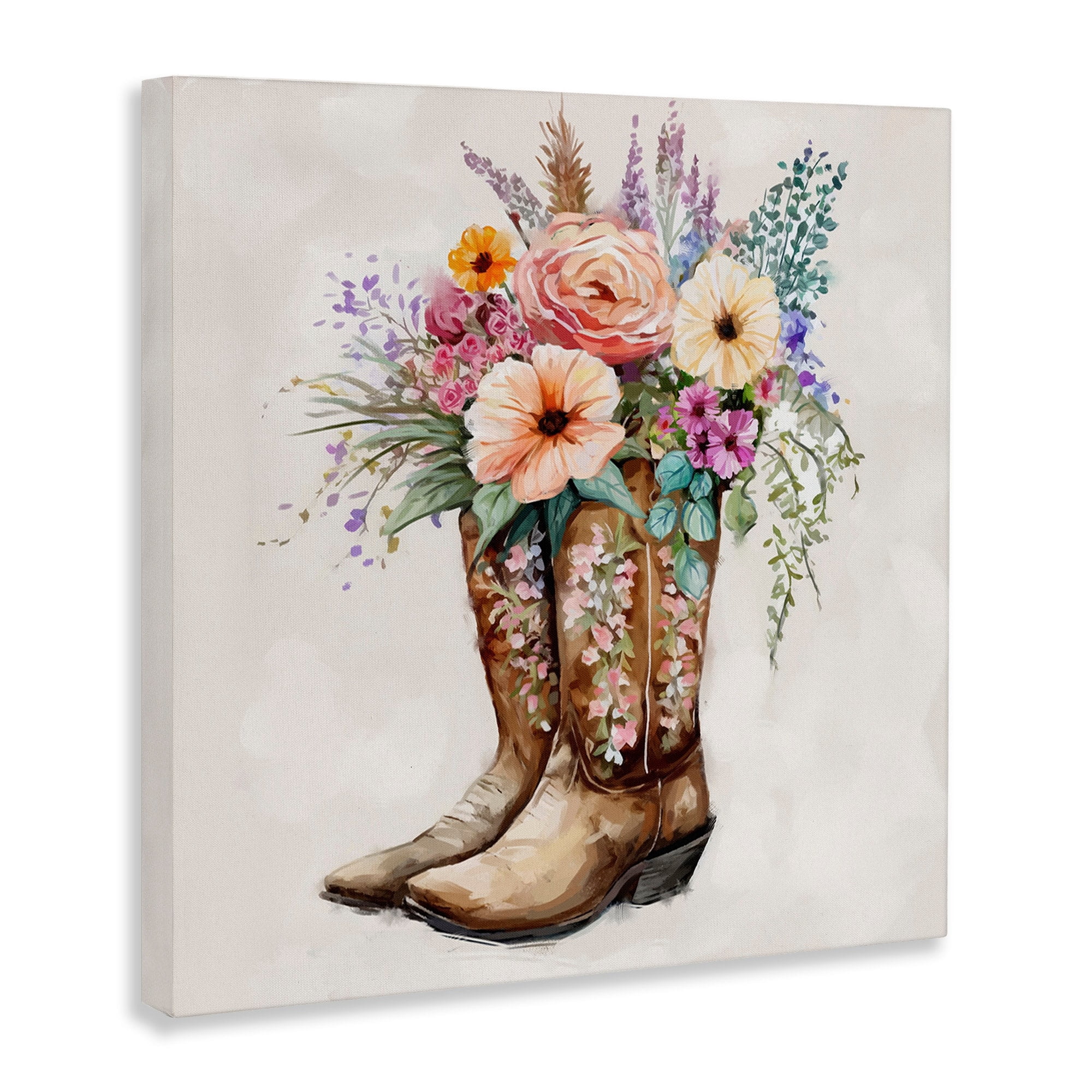 Stupell Industries Country Cowboy Boots Bouquet Botanical & Floral Painting Gallery Wrapped Canvas Print Wall Art
